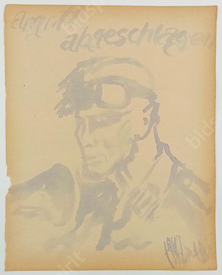 Окопное творчество. Рисунок немца. 
1940-е гг., ВОВ. 
Бумага, акварель.