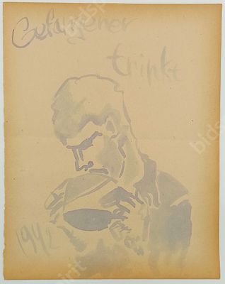 Окопное творчество. Рисунок немца. 
1940-е гг., ВОВ. 
Бумага, акварель.