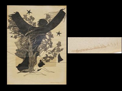ANT&Oacute;NIO ALIJ&Oacute; (1945). “ SEM T&Iacute;TULO ” – Tinta-da-china sobre papel, com motivo 