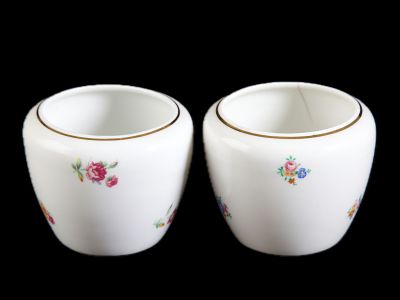 PAR DE CACHEP&Ocirc;S. Em porcelana moldada, pintada e dourada da f&aacute;brica da Vista Alegre 
