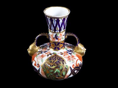 JARRA. De pequenas dimens&otilde;es em porcelana moldada, relevada, recortada, pintada e dourada 
