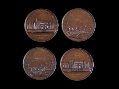 SOCIEDADE DO PALACIO DE CRYSTAL PORTUENSE ● DUAS MEDALHAS COBRE. MEDALHAS COMEMORATIVAS EM COBRE 