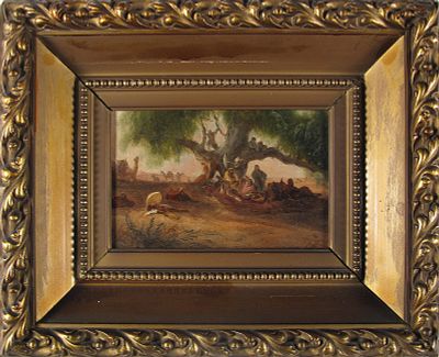 Ippolito Caffi (Belluno 1809–Lissa 1866) - Sosta nel deserto. Tecnica Olio su carta Misure 12x18 cm 
