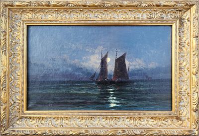 Alfred Godchaux (1835-1895) - Marina (notturno). Tecnica Olio su tela Misure 24,5x41 cm 