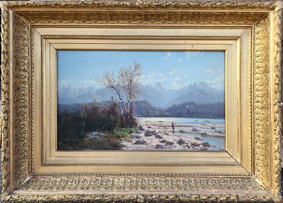 Alfred Godchaux (1835-1895) - Paesaggio fluviale. Tecnica Olio su tela Misure 27x45,5 cm 