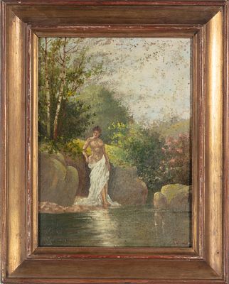 Firma illeggibile (XIX secolo) - Bagnante. Tecnica Olio su tela Misure 47x35 cm Provenienza: 