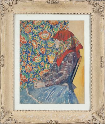 Autore del XIX-XX secolo - Ritratto di contadina. Tecnica Tempera su carta Misure 34x26,5 cm 