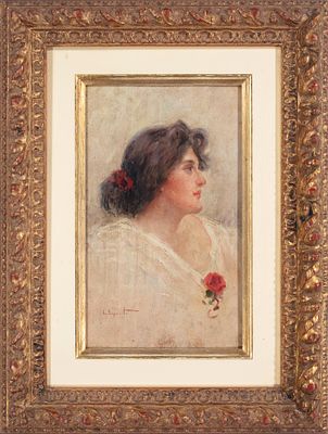 L. Esposito (XIX secolo) - Volto femminile. Tecnica Olio su tavoletta Misure 29,5x17,5 cm 