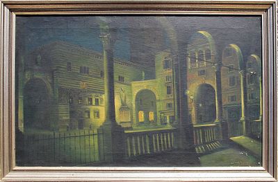 G.Angelini (XIX-XX secolo) - Notturno a Piazza dei Signori (Verona). Tecnica Olio su tela Misure 