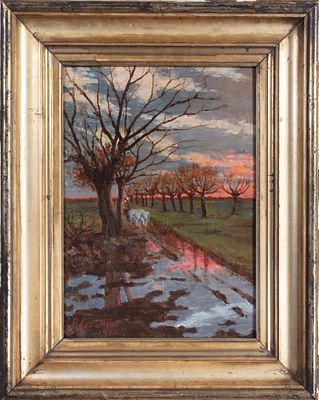 Attilio Cavallini (Noale 1888–Camnago Volta 1946) - Paesaggio al tramonto. Tecnica Olio su 