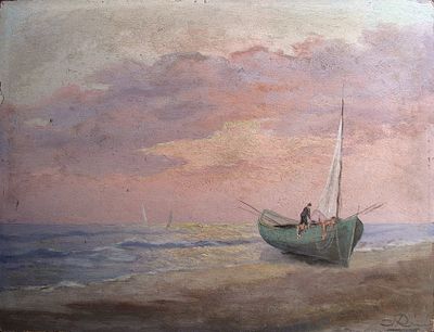 Autore del XIX-XX secolo - Marina. Tecnica Olio su compensato Misure 30x39,5 cm Provenienza: 