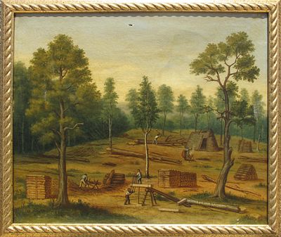 Autore non identificato del XIX secolo - Boscaioli. Tecnica Olio su tela Misure 53,5x65 cm Data 