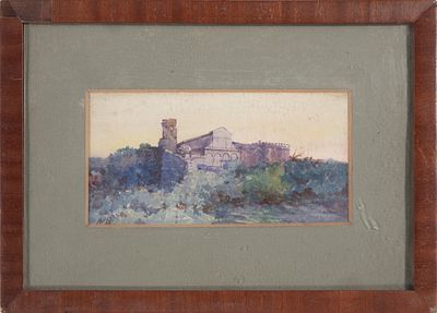 Siglato A.B. (XIX secolo) - Veduta di San Miniato. Tecnica Acquarello su carta Misure 10,5x20,5 cm 