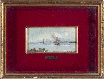 Lorenzo Gignous (Modena 1862–Porto Ceresio 1958) - Marina. Tecnica Olio su cartoncino Misure 8x15,2 