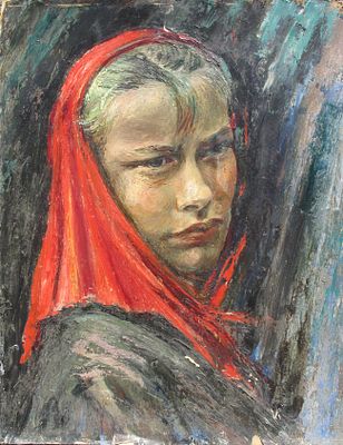 Anonimo (XX secolo) - Ritratto di ragazza. Tecnica Olio su carta applicata a cartoncino Misure 