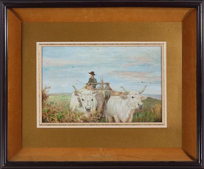 Raffaelli (XX secolo) - Carro con Buoi. Tecnica Olio su tavola Misure 22,8x35 cm Provenienza: 