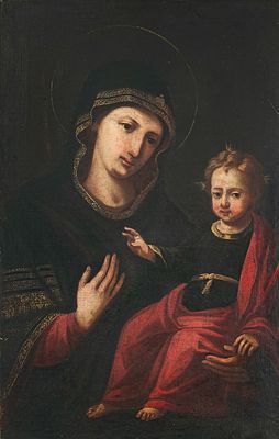 Autore del XVII-XVIII secolo - Madonna con Bambino. Tecnica Olio su tela Misure 101x65 cm 