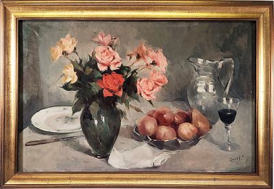 Ernesto Quarti Marchi&ograve; (Bergamo 1907–1982) - Natura morta. Tecnica Olio su tela Misure 60x90 cm 