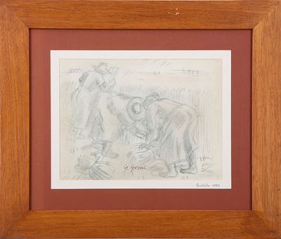 Giuseppe Gorni (Quistello 1894–Domodossola 1975) - Lavoratori del fieno. Tecnica Carboncino su tela 