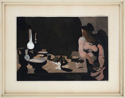 Manolo Ruiz-Pipo (Granada 1929-Saint-Romain-le-Noble 1998) - Figura in un interno. Tecnica Tempera 