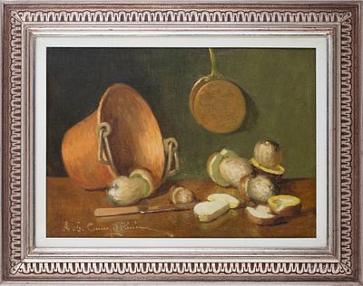 Ernesto Alcide Campestrini (Milano 1897-1983) - Polenta valsugana e funghi porcini. Tecnica Olio su 