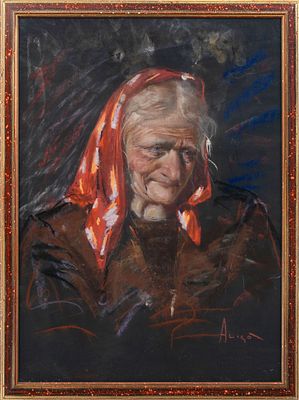 Giovanni Alic&ograve; (Catania 1906-Milano 1971) - Ritratto di anziana. Tecnica Pastella su carta Misure 