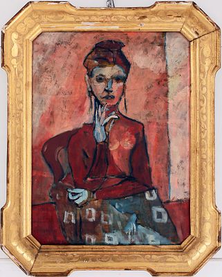 Siglato - Ritratto femminile. Tecnica Olio su tavola Misure 60x44,5 cm Provenienza: collezione privata