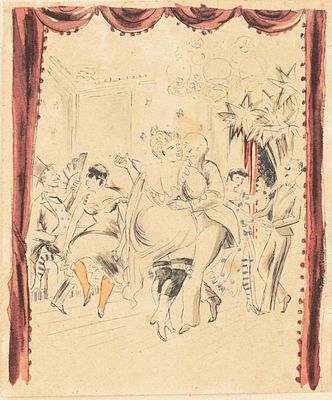 Anonimo (XX secolo) - Scena di ballo. Tecnica Incisione acquarellata su carta Misure 17x14 