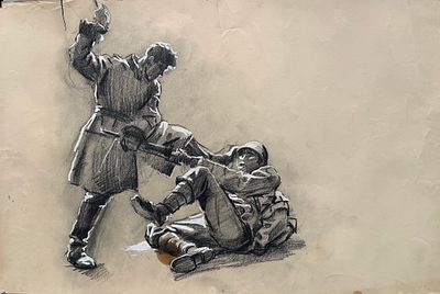 П.П.Соколов-Скаля? В рукопашную. Бум/каранд 43х66см. Без подписи.Разрывы. 
Соколов-Скаля Павел 
