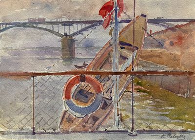 Г.К.Савицкий. Лодка. 1930-е.г Бум/акв 27х38см. Савицкий Георгий Константинович (1887—1949)- 