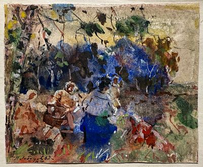 П.М.Лебедев. Коротино 1932.г. Бум/акв. 8,5х10,5см. Само изображение 8,5х10,5см. Лист 19,5 х13,5 