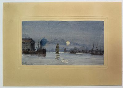 К.Э.Гефтлер. Вечерняя бухта 1900-е.г. Бум/акв 12х22,5см. . Гефтлер Карл Эдуардович(1853-1918) — 