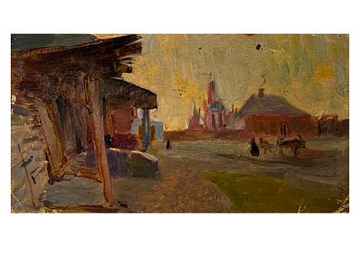 С.В.Герасимов. Эскиз. Карт/масло 9,5х17см. Без подписи. Из собрания ученика С.В.Герасимова. 