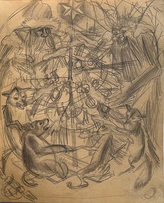 В.В.Лебедев. Эскиз обложки сборника Ёлка 1917.г. Бум/карандаш 20,7х33,7см. Экспертиза ВХНРЦ им 