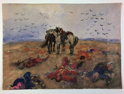 А.М.Герасимов. Иллюстрация к повести Н.В. Гоголя &laquo;Тарас Бульба&raquo;. 1950-е.г. Бум/смеш.техника 37 
