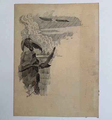 А.М.Герасимов. Птицы на скале 1913.г Бум/тушь 30,5х22,5см(лист). Провенанс из собрания 