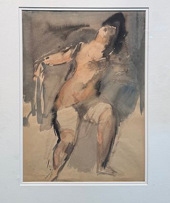 К.И.Рудаков. Ню в кресле 1930.г. Бум/аквар 34х24см. На обороте подтверждающая надпись жены 