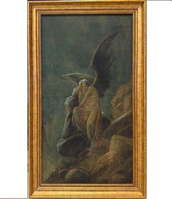 К.В.Изенберг. Сидящий демон. Илл к поэме М.Ю.Лермонтова 1900-е.г. Бум.карт/акварель 96х52см. Под 