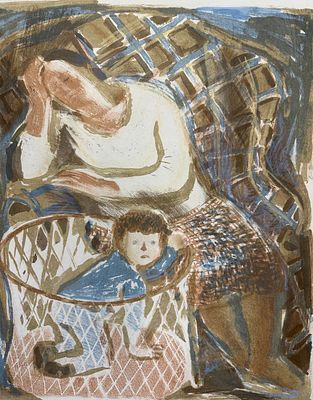 Натаревич Е. М.
Бабушка и внук. 1980-е гг. Бумага, цв. Автолитография. Размер изображения 47х38 