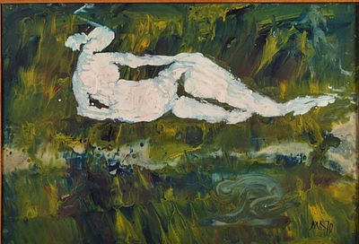 Кулаков Михаил Алексеевич. 
Обнаженная. 1970 г.
холст, акрил, гуашь, паста. 
45,8 &times; 66,8 см. Кула 