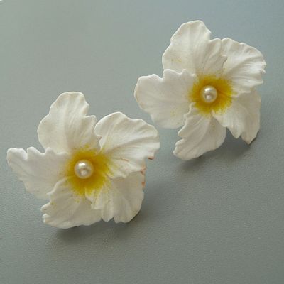 Ges Gesch. Германия. Винтаж.
Белые цветы.
Нежные, невесомые серьги. Объемные. Целлулоид 