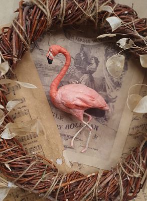 Ватная ёлочная игрушка "Фламинго"
Выполнена в ретро стиле, по старинной технологии 