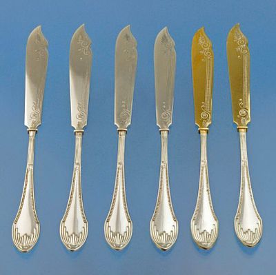 6 десертных ножей серебро 800 пробы
6 старинных серебряных ножей для десерта Изготовлены в 