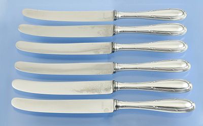 6 ножей серебро 800 пробы. 6 ножей с серебряными ручками, лезвия из нержавеющей стали 