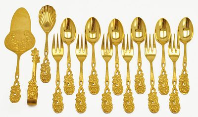 15 предметов ДЕСЕРТНЫЙ НАБОР позолота Роза. Десертный набор из 15 предметов в стиле "Роза" 