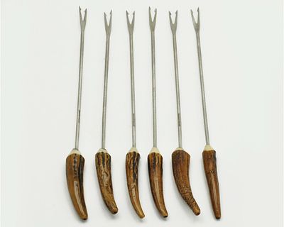 6 ШПАЖЕК для фондю рог Золинген Германия. 6 шпажек для фондю с ручками из натурального оленьего 