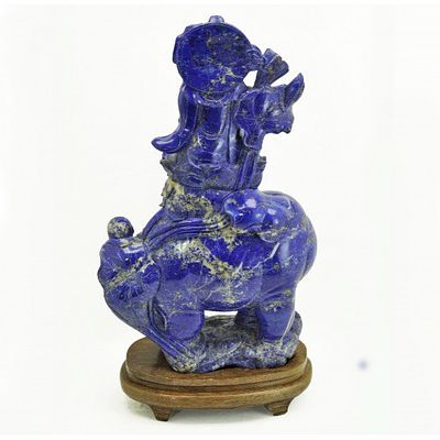 ГУАНЬИНЬ НА СЛОНЕ лазурит Китай 36 см. Уникальная фигура из цельного лазурита (ляпис лазури) - 