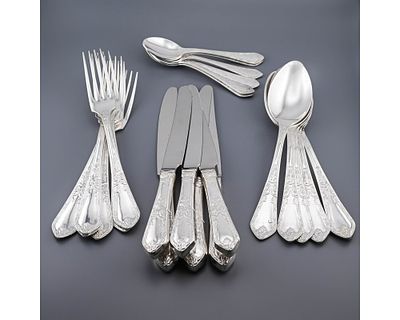 Набор 24 предмета столовое серебро 925 проба Россия. Набор столового серебра на 6 персон, модель 