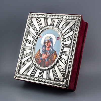 Шкатулка серебро 925 проба икона Умиление роспись. Шкатулка с рукописной иконой "Умиление" на 