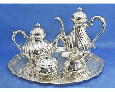 ЧАЙНО - КОФЕЙНЫЙ СЕРВИЗ серебро 800 пробы Германия. Роскошный сервиз: кофейник, чайник 
